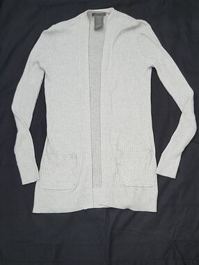 Matty M Light Gray Open-Front Ribbed Cardigan Lighweight Sweater